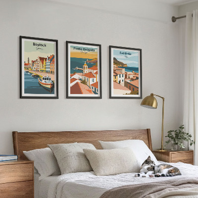 Conjunto de quadros para sala de estar Vistas de cidades costeiras europeias