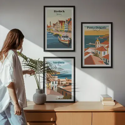 Conjunto de quadros para sala de estar com vistas de cidades costeiras europeias