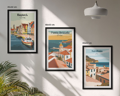 Conjunto de quadros para sala de estar Vistas de cidades costeiras europeias