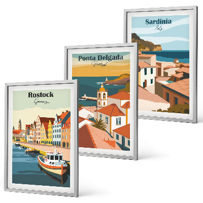 Conjunto de quadros para sala de estar Vistas de cidades costeiras europeias