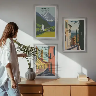 Conjunto de quadros decorativos modernos paisagens de montanhas e Itália