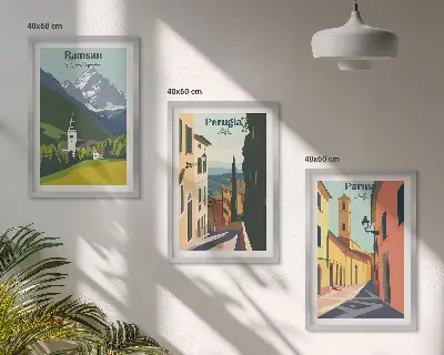 Conjunto de quadros decorativos modernos paisagens de montanhas e Itália