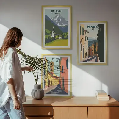 Conjunto de quadros decorativos modernos paisagens de montanhas e Itália