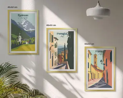 Conjunto de quadros decorativos modernos paisagens de montanhas e Itália