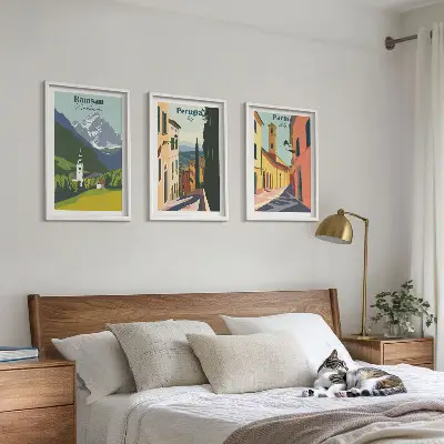 Conjunto de quadros decorativos modernos paisagens de montanhas e Itália