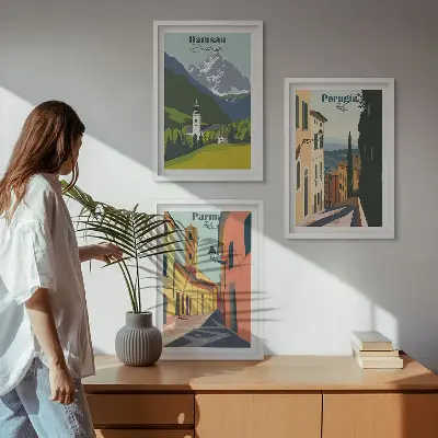 Conjunto de quadros decorativos modernos paisagens de montanhas e Itália