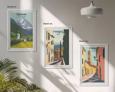 Conjunto de quadros decorativos modernos paisagens de montanhas e Itália
