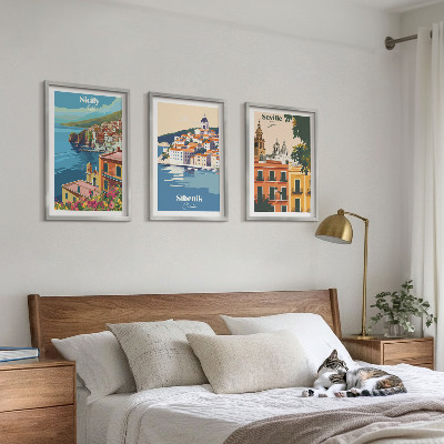 Conjunto de 3 quadros com moldura Paisagens urbanas com edifícios