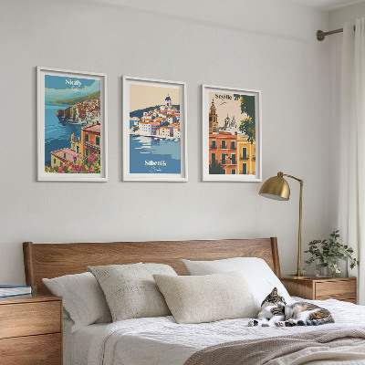 Conjunto de 3 quadros com moldura Paisagens urbanas com edifícios