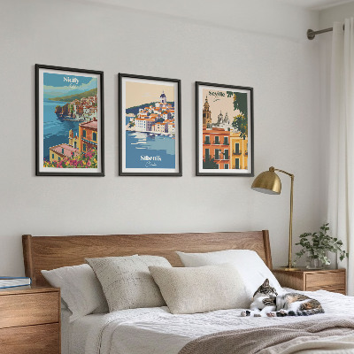 Conjunto de 3 quadros com moldura Paisagens urbanas com edifícios