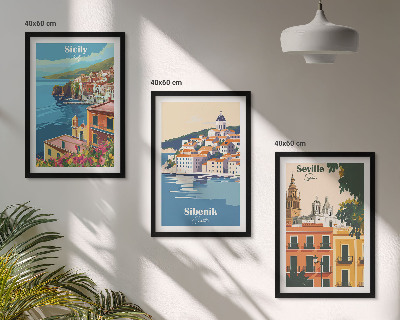Conjunto de 3 quadros com moldura Paisagens urbanas com edifícios