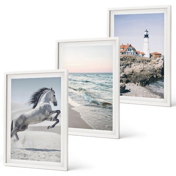 Conjunto de quadros para sala de estar Cavalos praia farol ondas