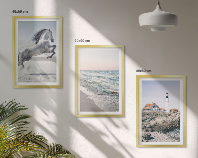 Conjunto de quadros para sala de estar Cavalos praia farol ondas