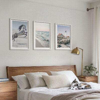 Conjunto de quadros para sala de estar Cavalos praia farol ondas