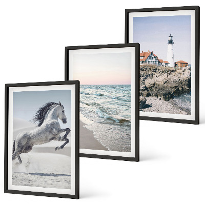 Conjunto de quadros para sala de estar Cavalos praia farol ondas