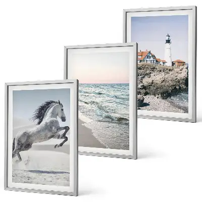 Conjunto de quadros decorativos para sala de estar com estampa de cavalos, praia, farol e ondas