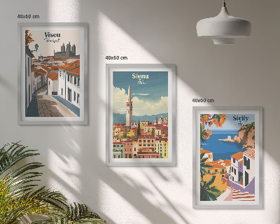 Conjunto de 3 quadros com moldura Ilustrações retrô de cidades do mundo