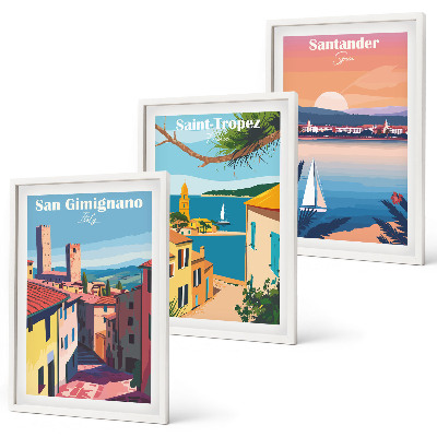 Conjunto de quadros para sala de estar paisagens urbanas italianas