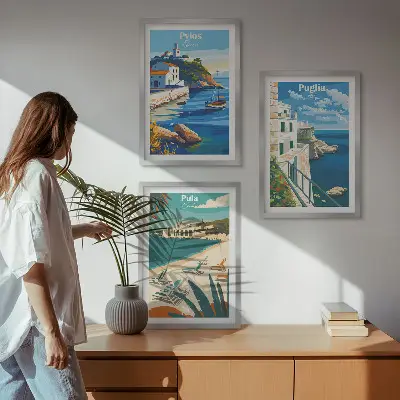 Composição de quadros moderna paisagens costeiras de turismo