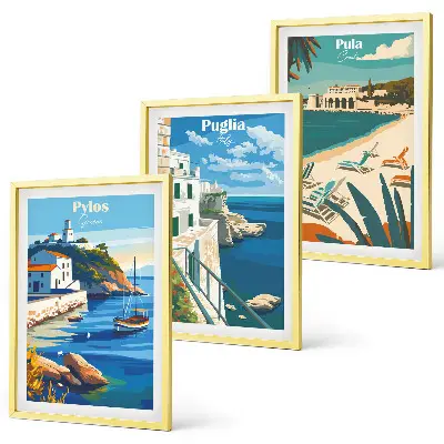 Composição de quadros moderna paisagens costeiras de turismo