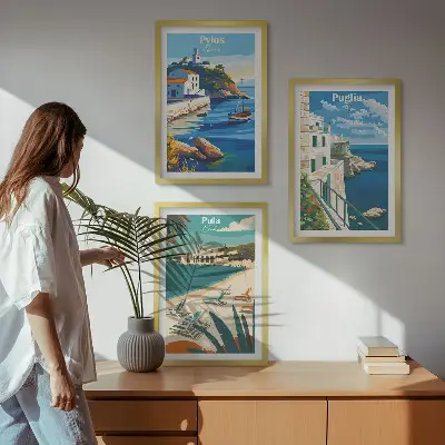 Composição de quadros moderna paisagens costeiras de turismo