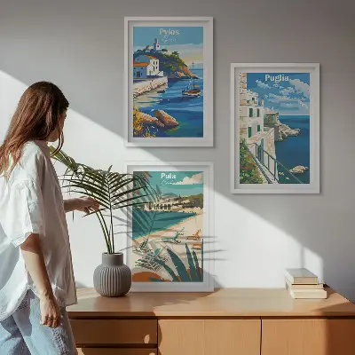Composição de quadros moderna paisagens costeiras de turismo