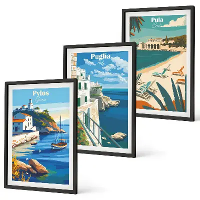 Composição de quadros moderna paisagens costeiras de turismo