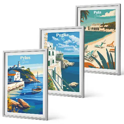 Composição de quadros moderna paisagens costeiras de turismo