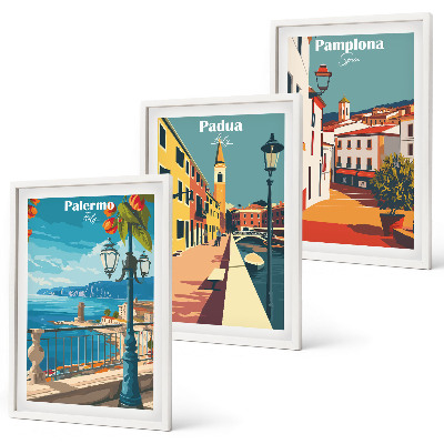 Conjunto de quadros para sala de estar Ilustrações retrô de cidades