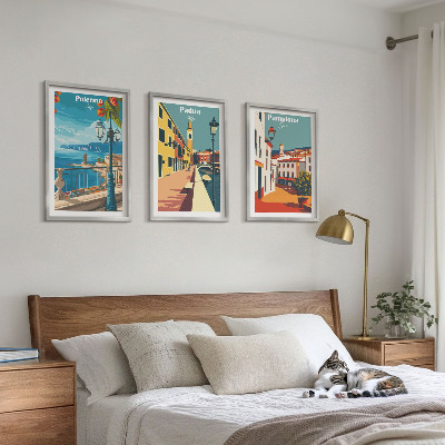 Conjunto de quadros para sala de estar Ilustrações retrô de cidades