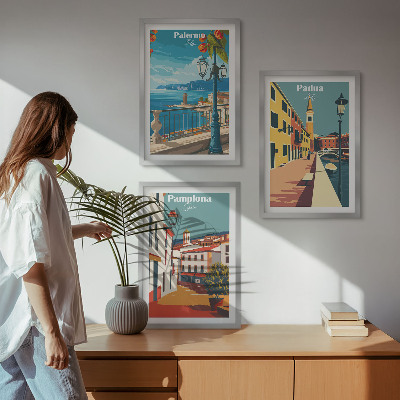 Conjunto de quadros para sala de estar Ilustrações retrô de cidades