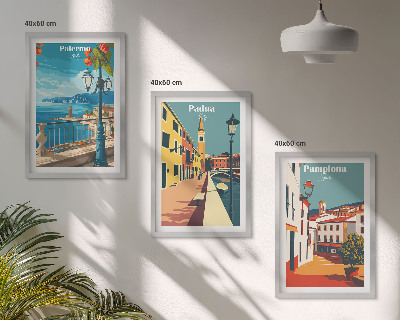 Conjunto de quadros para sala de estar Ilustrações retrô de cidades
