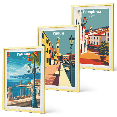 Conjunto de quadros para sala de estar Ilustrações retrô de cidades