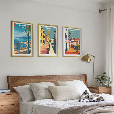 Conjunto de quadros para sala de estar Ilustrações retrô de cidades