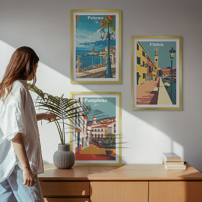 Conjunto de quadros para sala de estar Ilustrações retrô de cidades