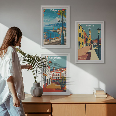 Conjunto de quadros para sala de estar Ilustrações retrô de cidades