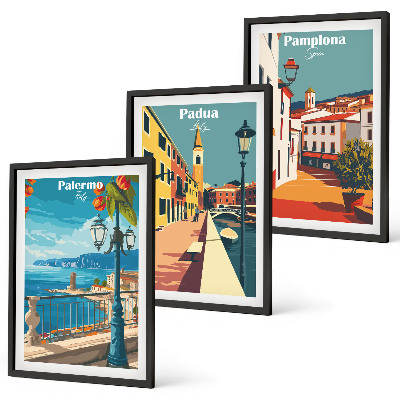 Conjunto de quadros para sala de estar Ilustrações retrô de cidades