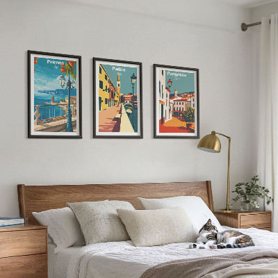 Conjunto de quadros para sala de estar Ilustrações retrô de cidades