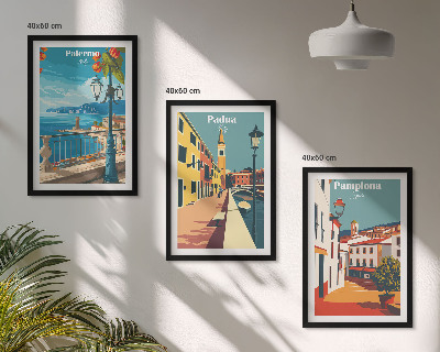 Conjunto de quadros para sala de estar Ilustrações retrô de cidades