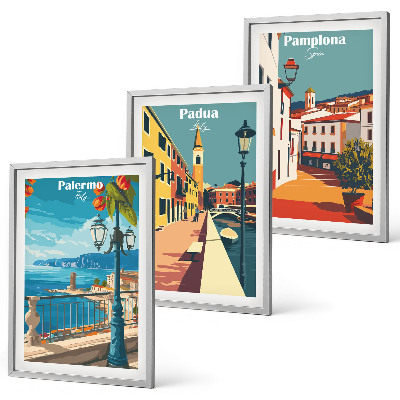 Conjunto de quadros para sala de estar Ilustrações retrô de cidades