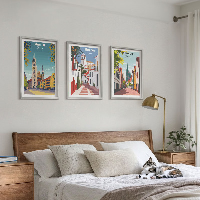Composição de quadros moderna Cidades europeias em desenhos coloridos