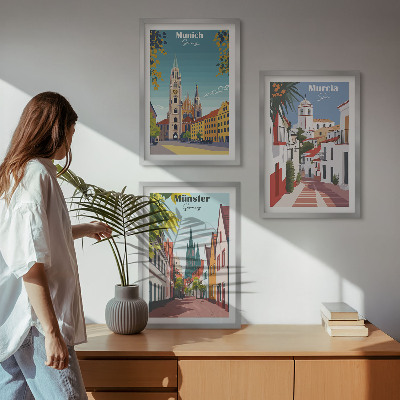 Composição de quadros moderna Cidades europeias em desenhos coloridos