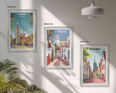 Composição de quadros moderna Cidades europeias em desenhos coloridos