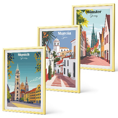 Composição de quadros moderna Cidades europeias em desenhos coloridos