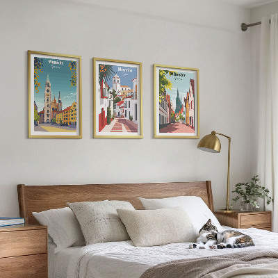 Composição de quadros moderna Cidades europeias em desenhos coloridos