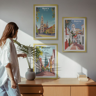Composição de quadros moderna Cidades europeias em desenhos coloridos