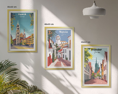 Composição de quadros moderna Cidades europeias em desenhos coloridos