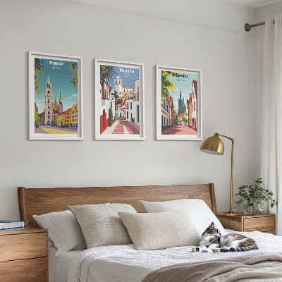 Composição de quadros moderna Cidades europeias em desenhos coloridos