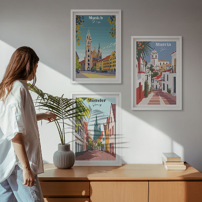 Composição de quadros moderna Cidades europeias em desenhos coloridos