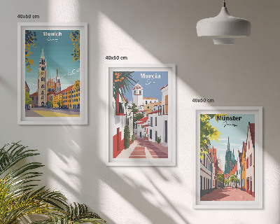 Composição de quadros moderna Cidades europeias em desenhos coloridos